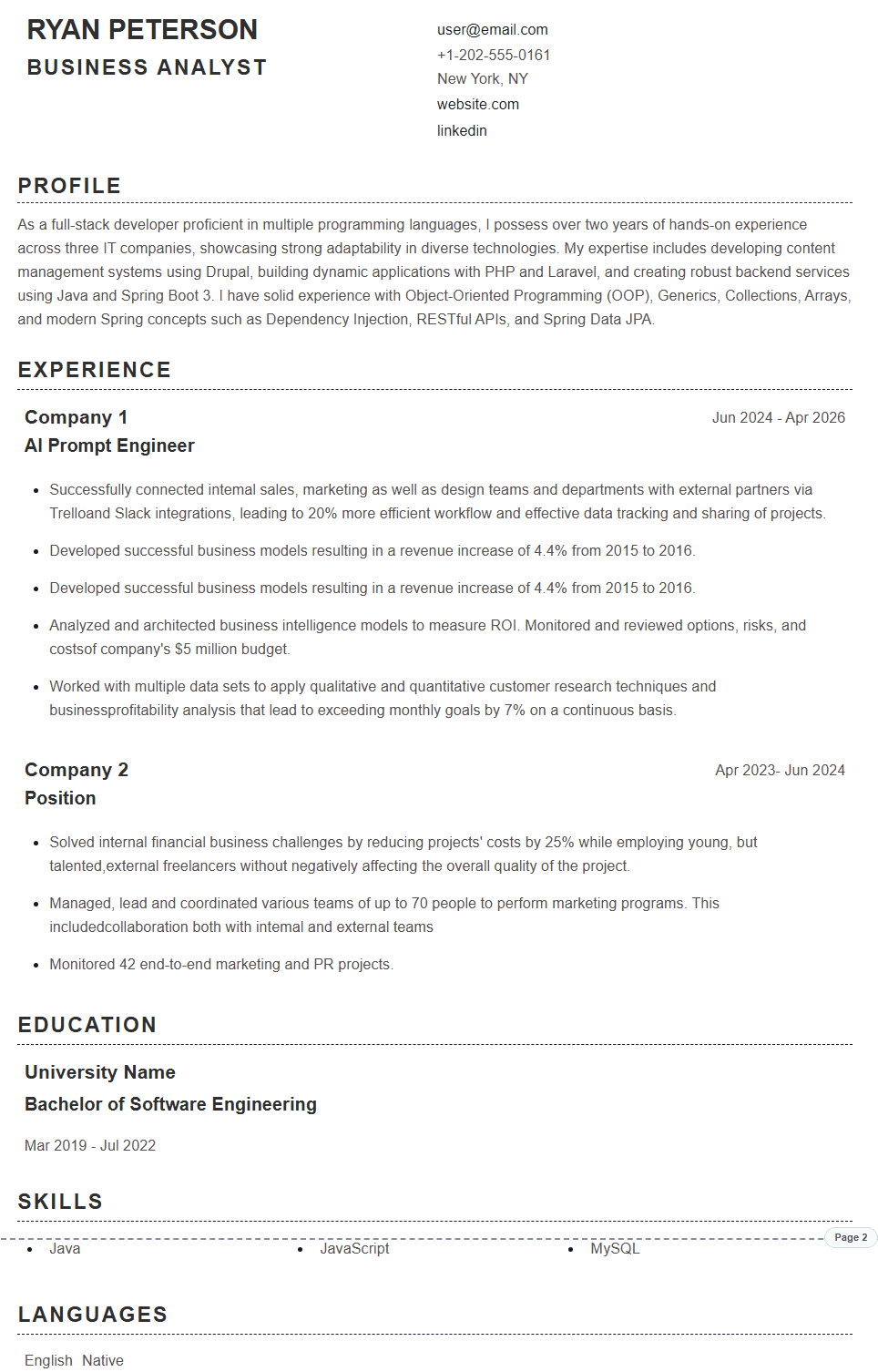 Chronological resume example