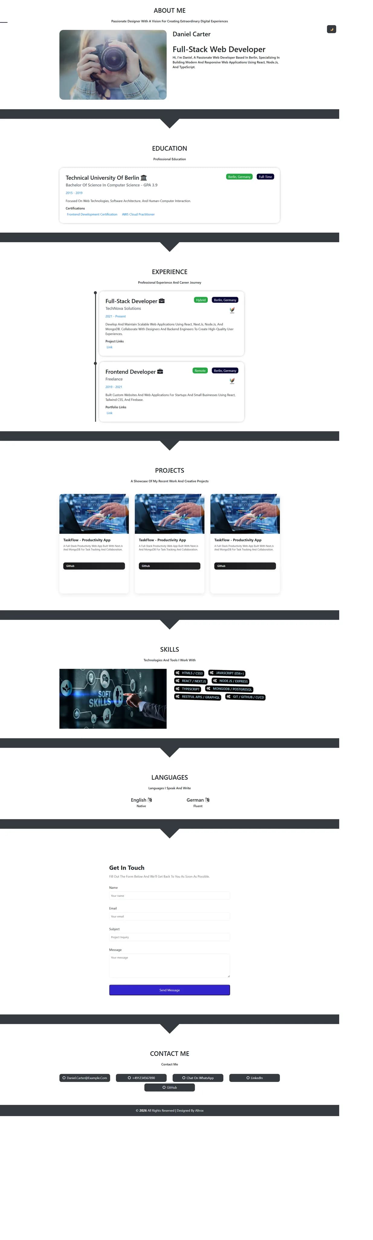 Modern Full-Stack Developer Portfolio portfolio template preview