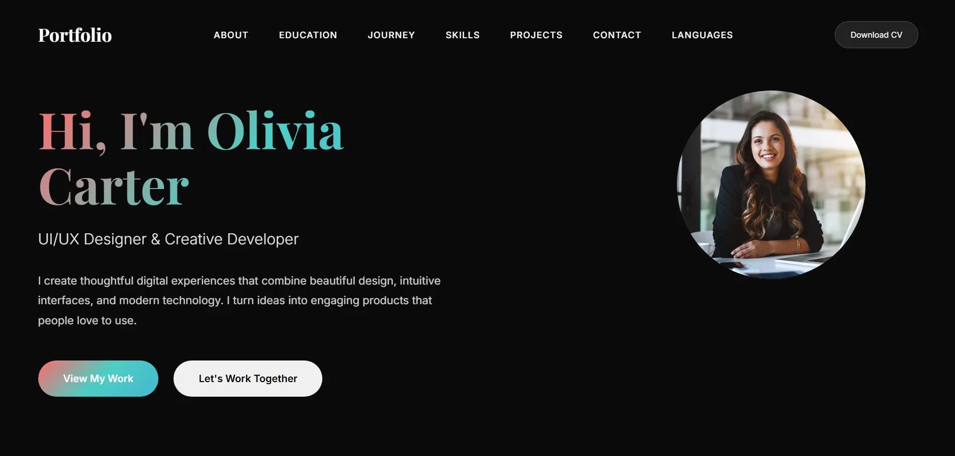 Olivia Carter — Digital Designer portfolio template preview