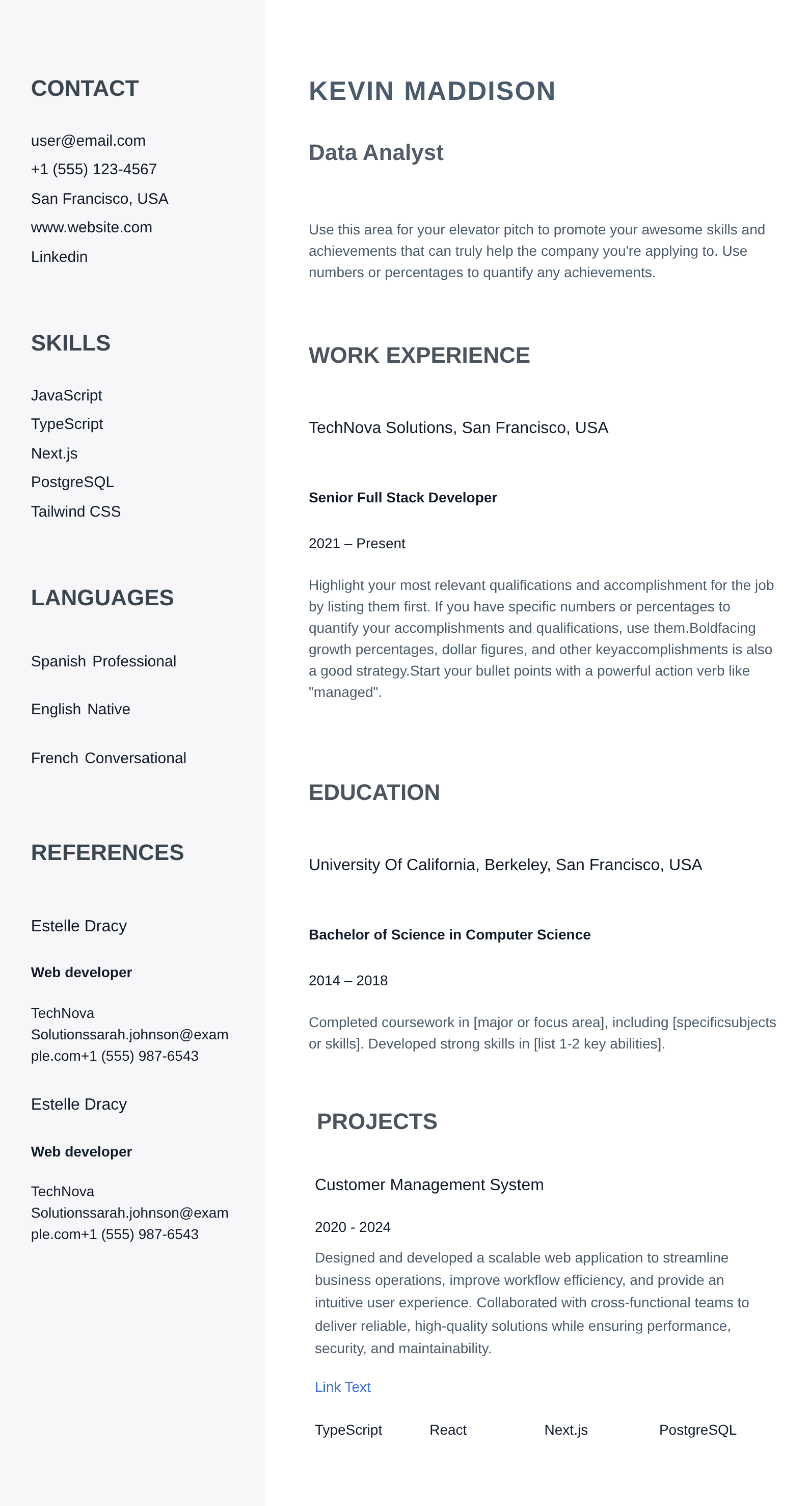 Nova Minimal resume template preview