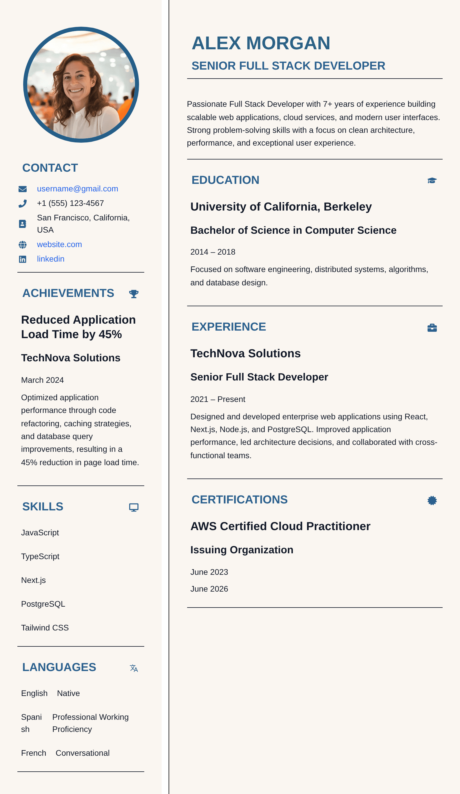 Prestige Canvas resume template preview