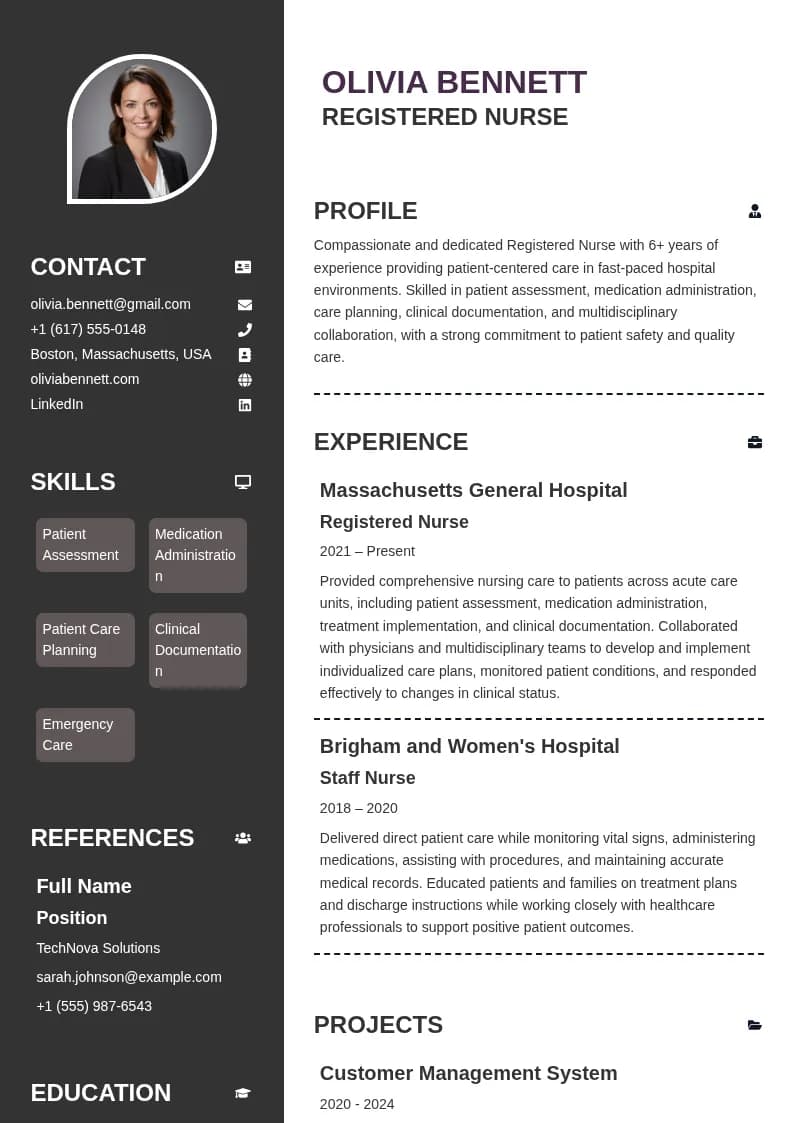Registered Nurse Resume resume template preview