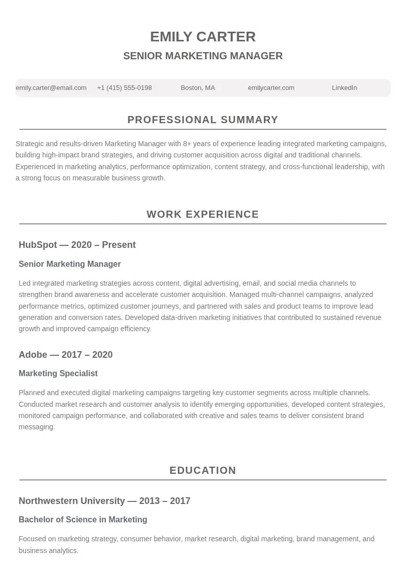 Marketing Manager Resume resume template preview