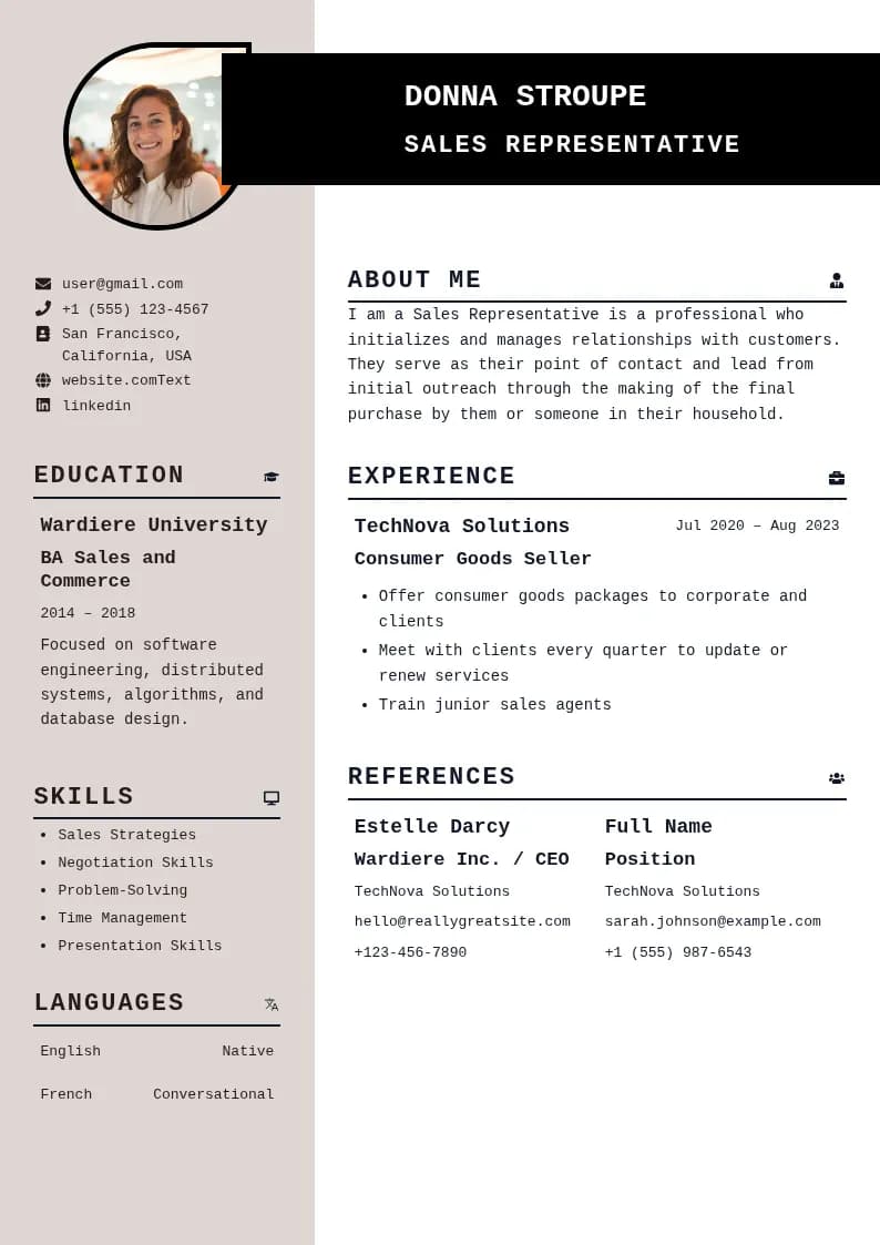 Sales Representative Resume resume template preview