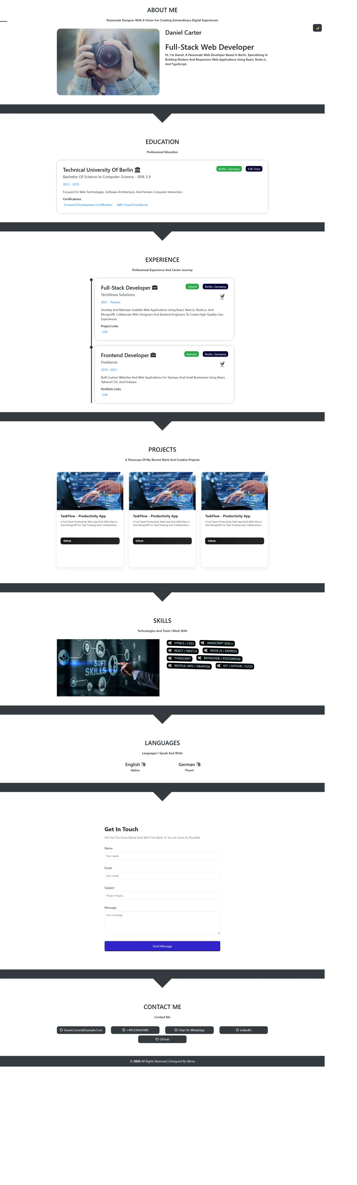 Modern Full-Stack Developer Portfolio portfolio template preview